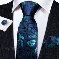 Barry·Wang Blue Green Teal Leaves Neck Tie Set By Luxurious Mens Ties Luxurious Weddings