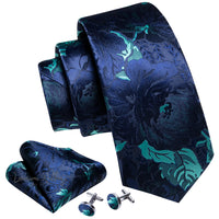 Barry·Wang Blue Green Teal Leaves Neck Tie Set By Luxurious Mens Ties Luxurious Weddings