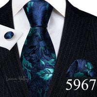 Barry·Wang Blue Green Teal Leaves Neck Tie Set By Luxurious Mens Ties Luxurious Weddings