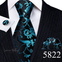 Barry·Wang Blue Green Teal Leaves Neck Tie Set By Luxurious Mens Ties Luxurious Weddings