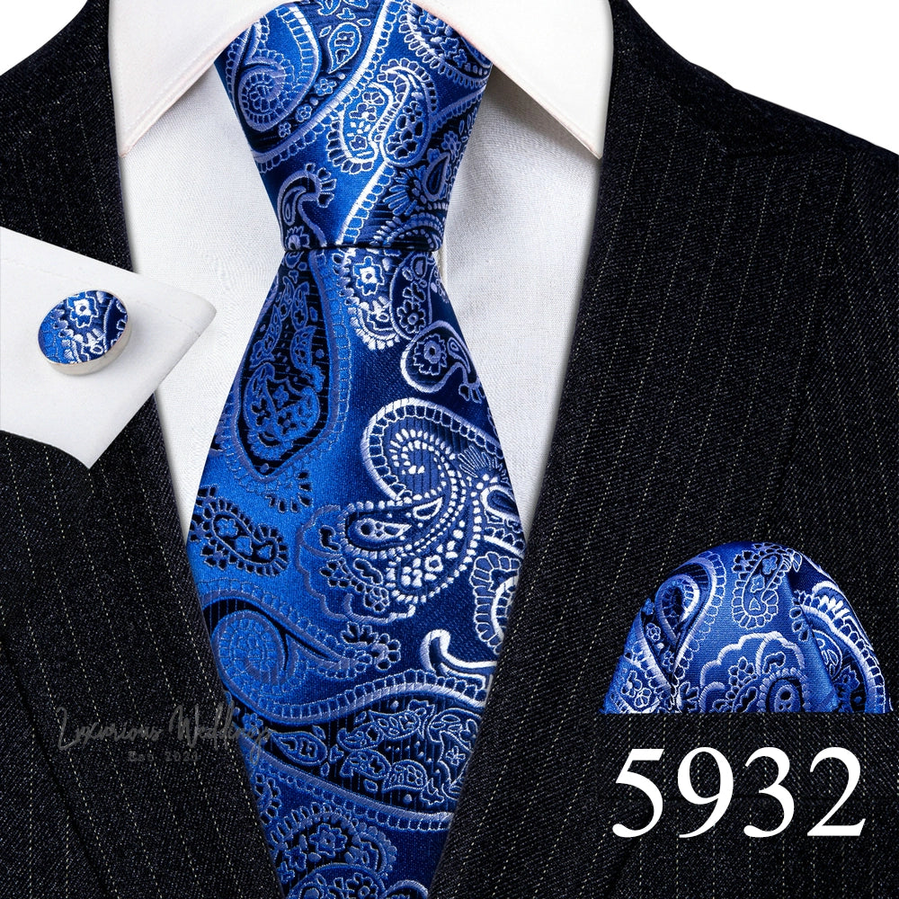 Barry·Wang Blue Green Teal Leaves Neck Tie Set By Luxurious Mens Ties Luxurious Weddings