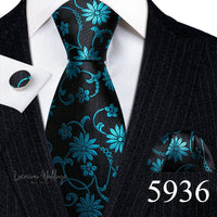 Barry·Wang Blue Green Teal Leaves Neck Tie Set By Luxurious Mens Ties Luxurious Weddings