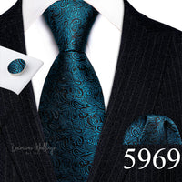 Barry·Wang Blue Green Teal Leaves Neck Tie Set By Luxurious Mens Ties Luxurious Weddings