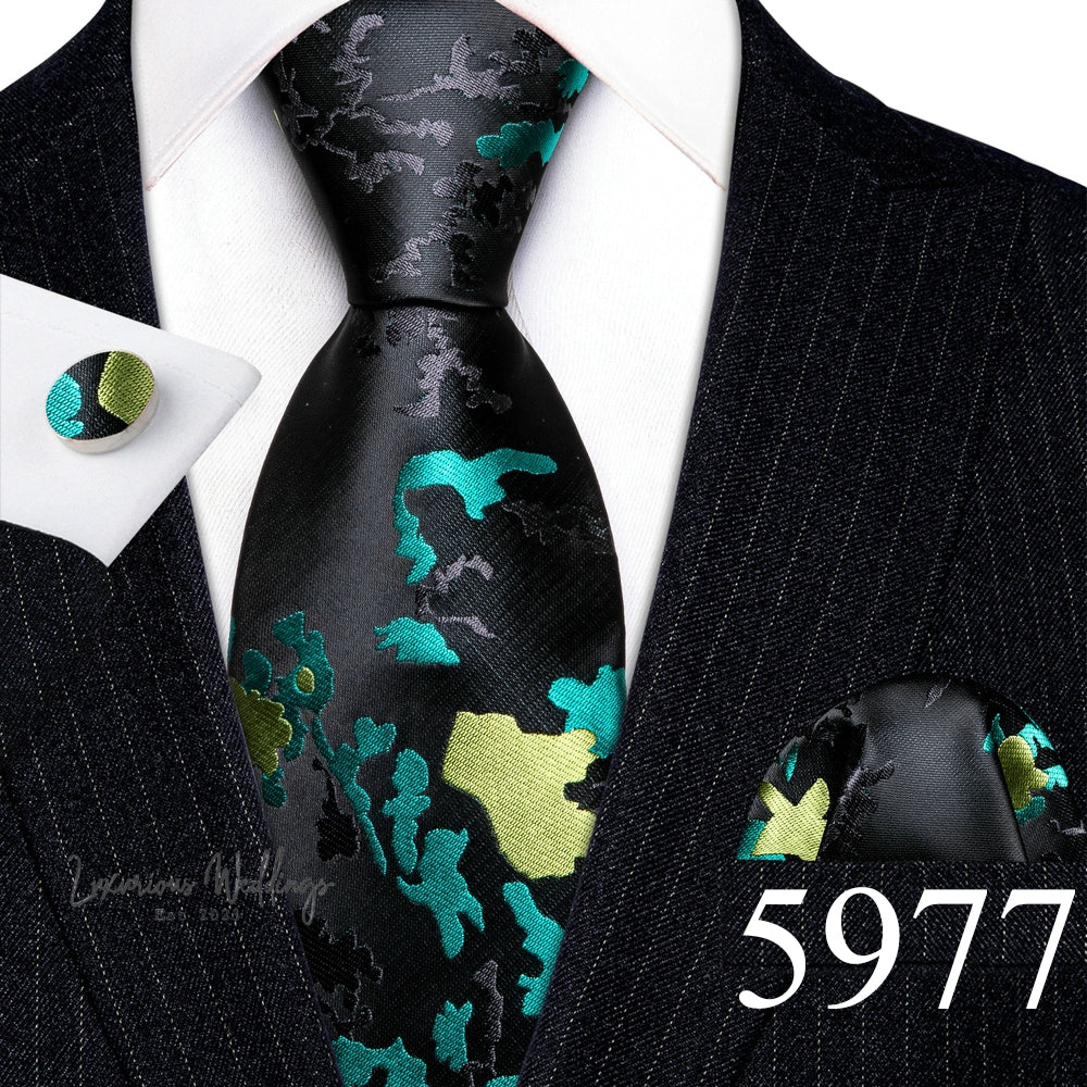 Barry·Wang Blue Green Teal Leaves Neck Tie Set By Luxurious Mens Ties Luxurious Weddings