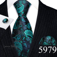 Barry·Wang Blue Green Teal Leaves Neck Tie Set By Luxurious Mens Ties Luxurious Weddings