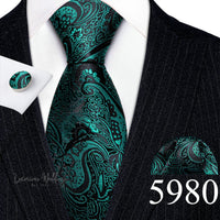 Barry·Wang Blue Green Teal Leaves Neck Tie Set By Luxurious Mens Ties Luxurious Weddings