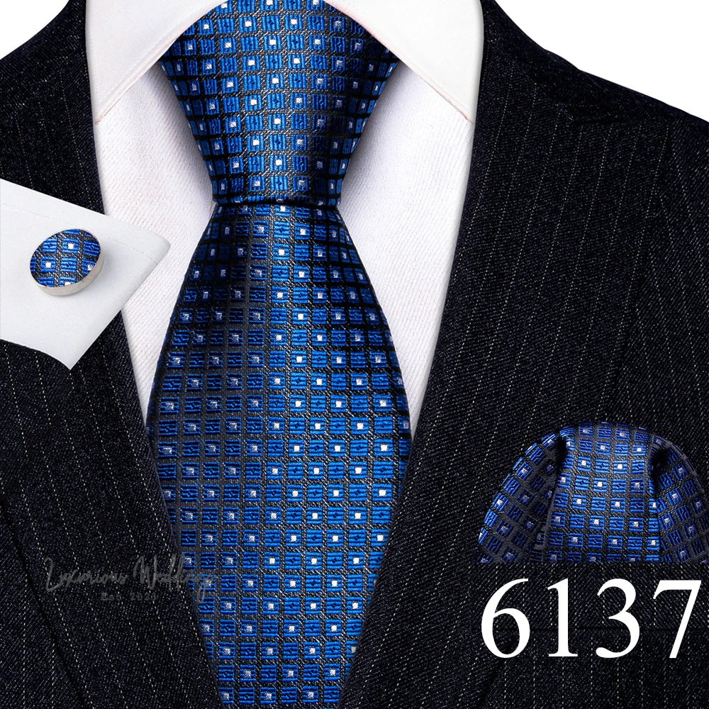 Barry·Wang Blue Green Teal Leaves Neck Tie Set By Luxurious Mens Ties Luxurious Weddings