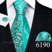 Barry·Wang Blue Green Teal Leaves Neck Tie Set By Luxurious Mens Ties Luxurious Weddings