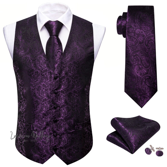 Lavender Silk Vest Set Waistcoat Set Luxurious Weddings