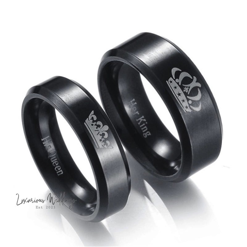 Couple's Black Crystal Necklace Rings Set Couples Matching sets Luxurious Weddings
