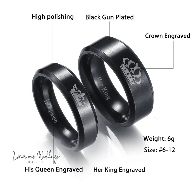 Couple's Black Crystal Necklace Rings Set Couples Matching sets Luxurious Weddings