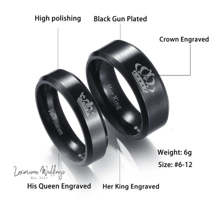 Couple's Black Crystal Necklace Rings Set Couples Matching sets Luxurious Weddings