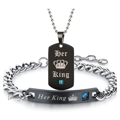 Couple's Black Crystal Necklace Rings Set Couples Matching sets Luxurious Weddings