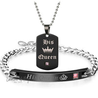 Couple's Black Crystal Necklace Rings Set Couples Matching sets Luxurious Weddings