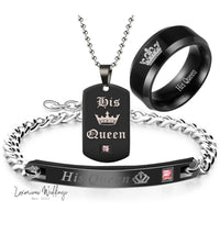 Couple's Black Crystal Necklace Rings Set Couples Matching sets Luxurious Weddings