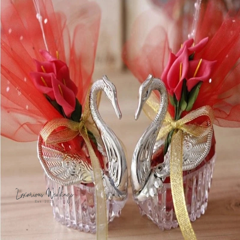 Acrylic Swan Wedding Favor Boxes - 12 Set Favors Box Luxurious Weddings