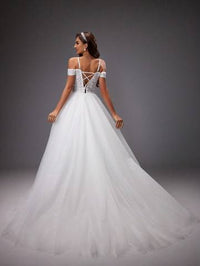 Off Shoulder Embroidered Sequin Mesh Wedding Dress Wedding Dresses Luxurious Weddings