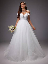 Off Shoulder Embroidered Sequin Mesh Wedding Dress Wedding Dresses Luxurious Weddings