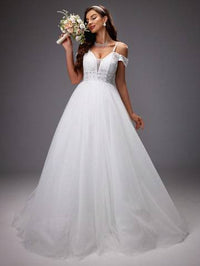Off Shoulder Embroidered Sequin Mesh Wedding Dress Wedding Dresses Luxurious Weddings