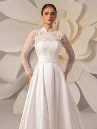 High-End Lace Embroidery Long Sleeve Satin Train Wedding Dress Wedding Dresses Luxurious Weddings