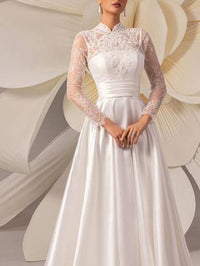 High-End Lace Embroidery Long Sleeve Satin Train Wedding Dress Wedding Dresses Luxurious Weddings