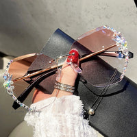 Vintage Rimless Rhinestone Sunglasses Sunglasses Luxurious Weddings
