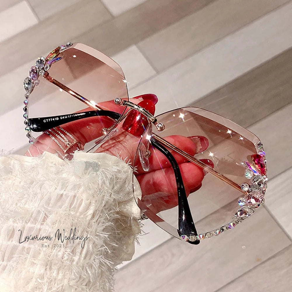Vintage Rimless Rhinestone Sunglasses Sunglasses Luxurious Weddings