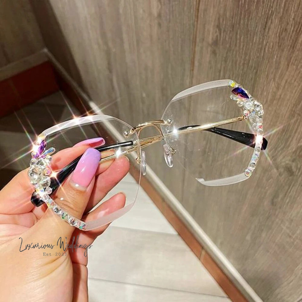 Vintage Rimless Rhinestone Sunglasses Sunglasses Luxurious Weddings