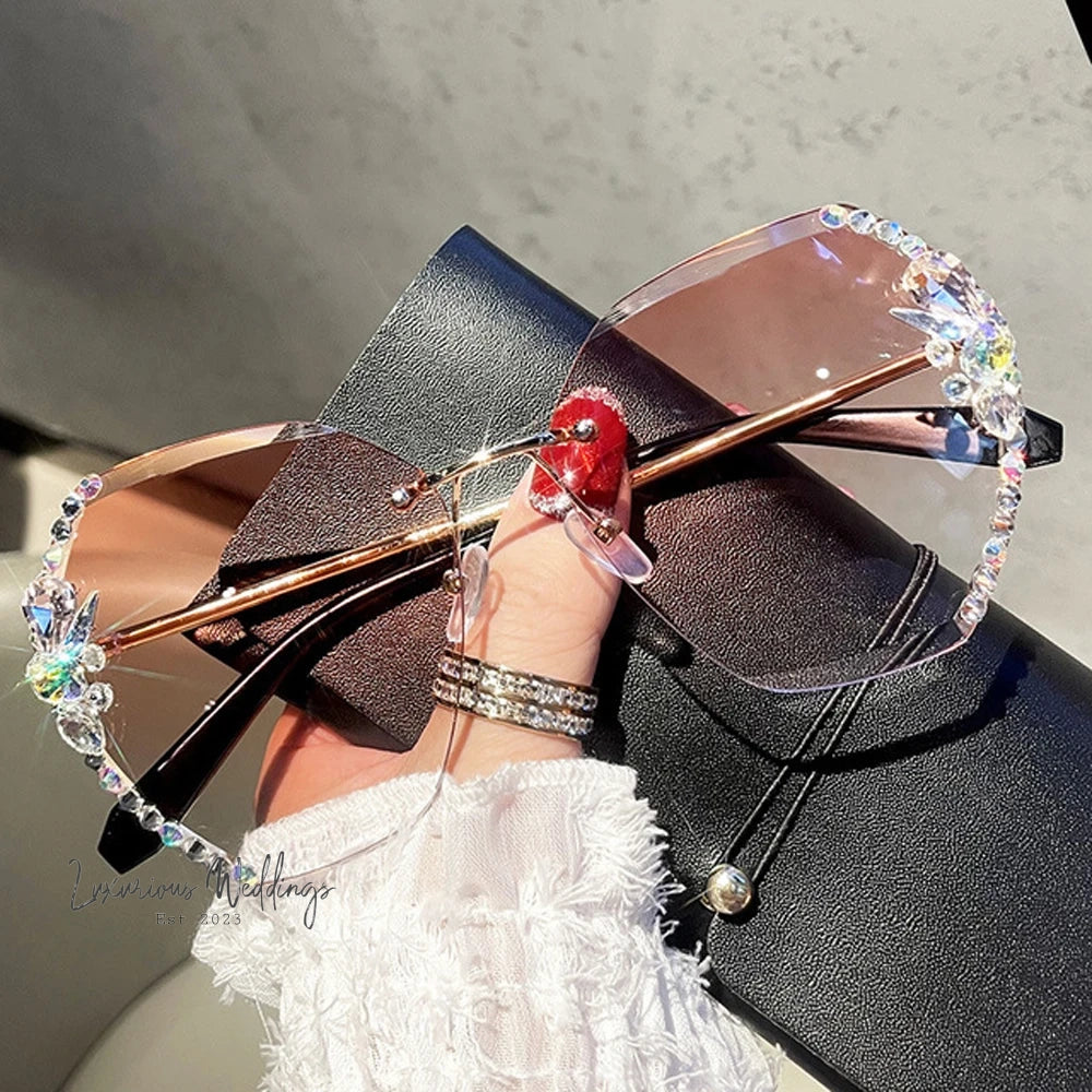 Vintage Rimless Rhinestone Sunglasses Sunglasses Luxurious Weddings