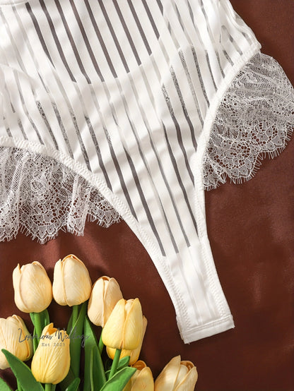 Romantic Lace Feather Bodysuit bodysuit Luxurious Weddings