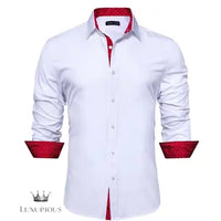 Luxury Silk Long Sleeve Men's Shirt - Slim Fit White with Red Patch Silk Sleeve Shirt Luxurious Weddings