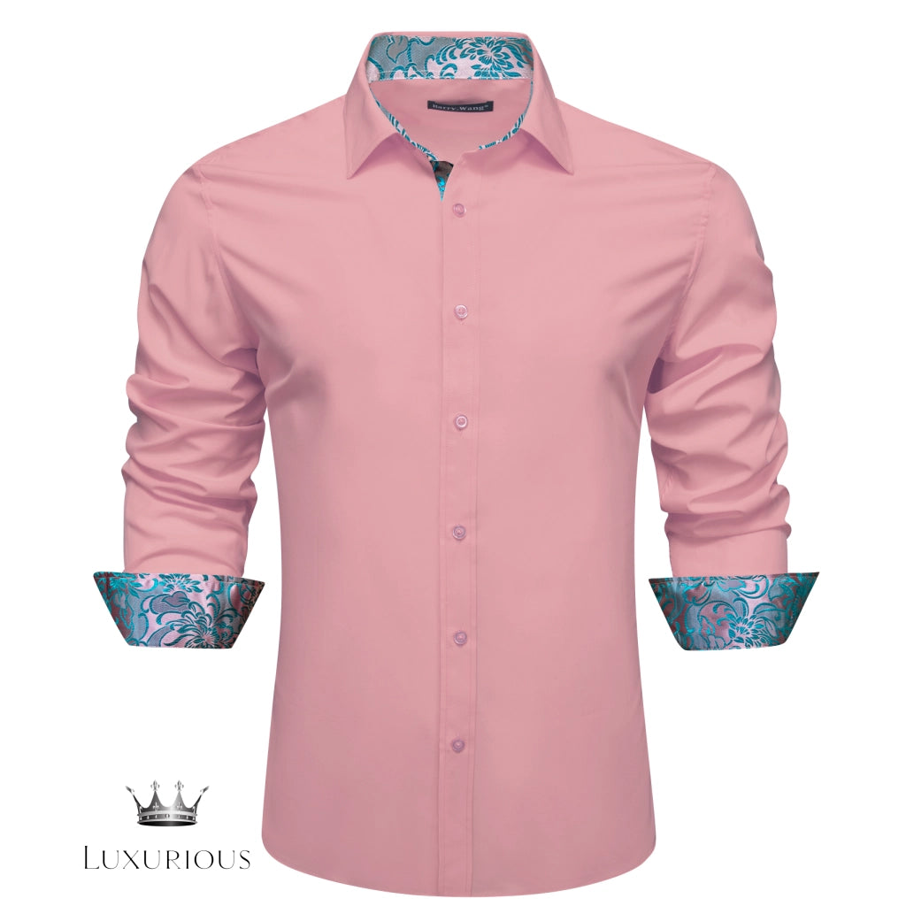 Luxury Silk Long Sleeve Men's Shirt - Slim Fit White with Red Patch Silk Sleeve Shirt Luxurious Weddings