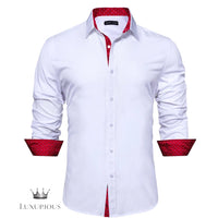 Luxury Silk Long Sleeve Men's Shirt - Slim Fit White with Red Patch Silk Sleeve Shirt Luxurious Weddings