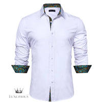 Luxury Silk Long Sleeve Men's Shirt - Slim Fit White with Red Patch Silk Sleeve Shirt Luxurious Weddings