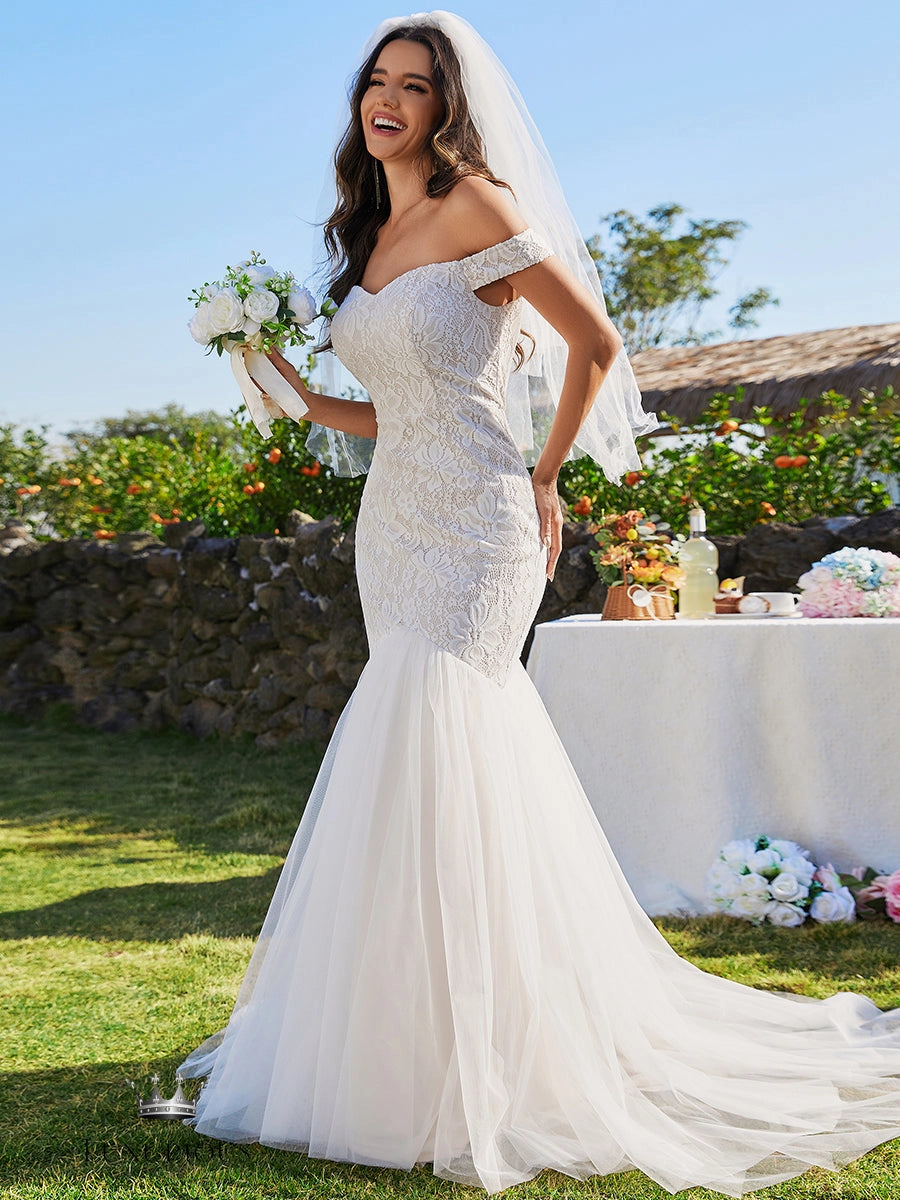 Elegant Lace Fishtail Wedding Dress wedding dress Luxurious Weddings