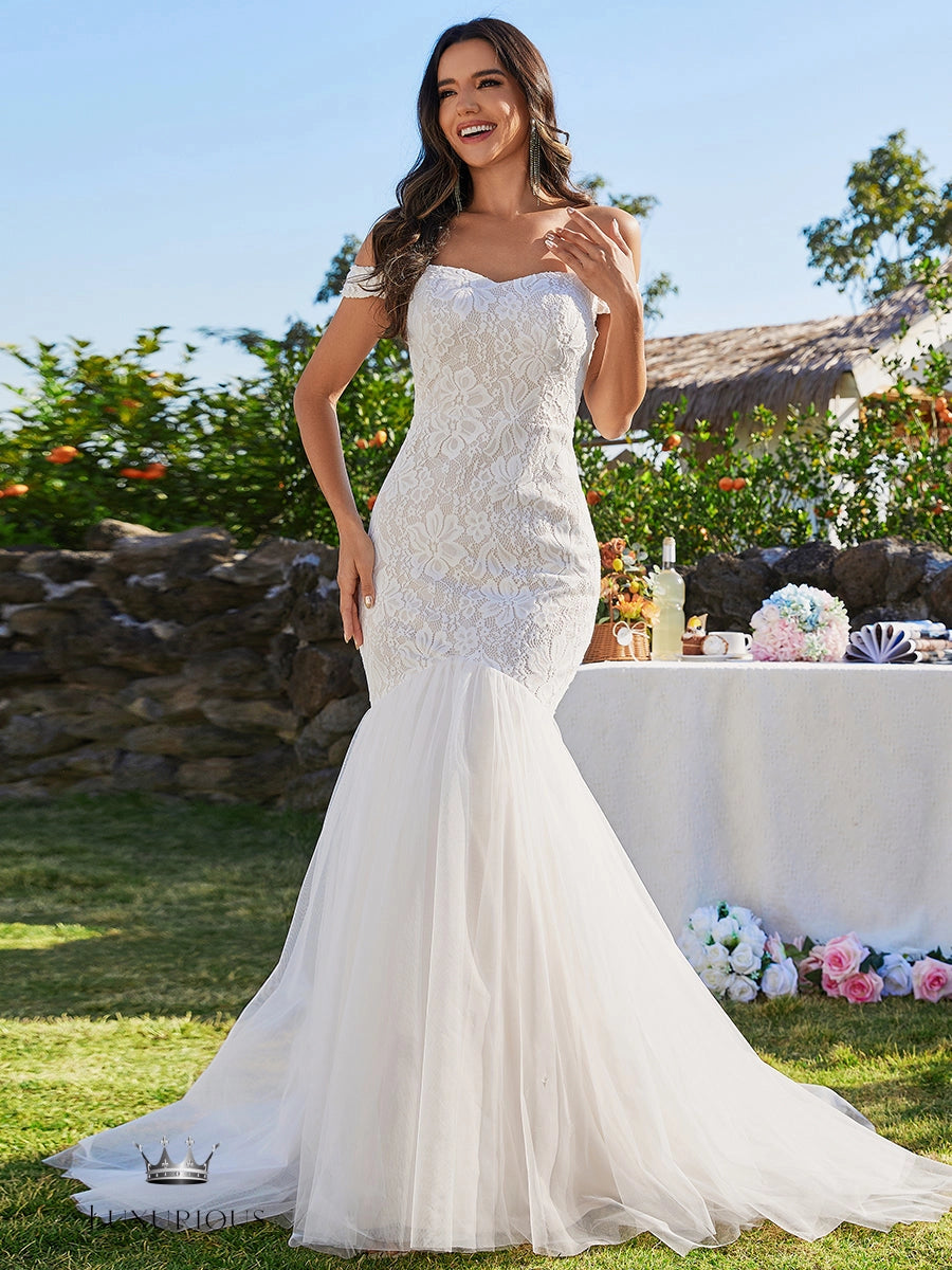 Elegant Lace Fishtail Wedding Dress wedding dress Luxurious Weddings