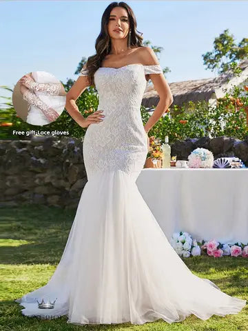 Elegant Lace Fishtail Wedding Dress wedding dress Luxurious Weddings