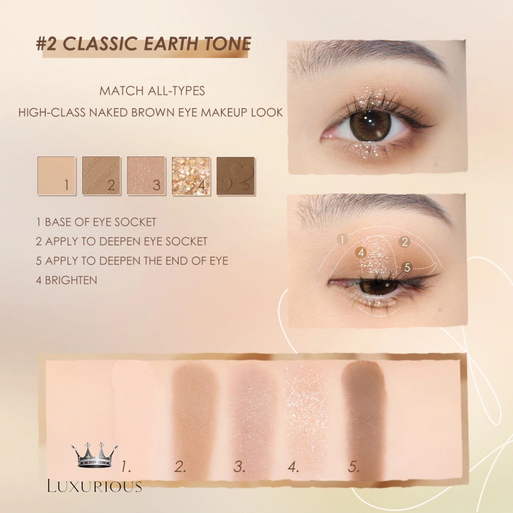 FOCALLURE 5 Colors Shimmer Eyeshadow Palette Eyeshadow Luxurious Weddings