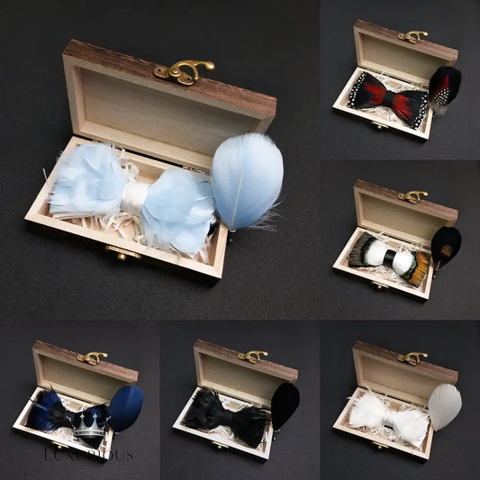 Elegant Handmade Blue Feather Bow Ties for Men Bow Ties Luxurious Weddings