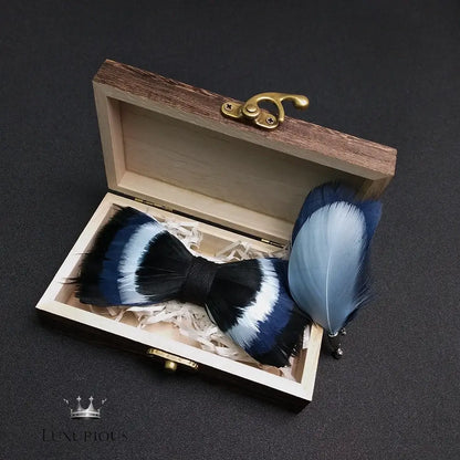 Elegant Handmade Blue Feather Bow Ties for Men Bow Ties Luxurious Weddings