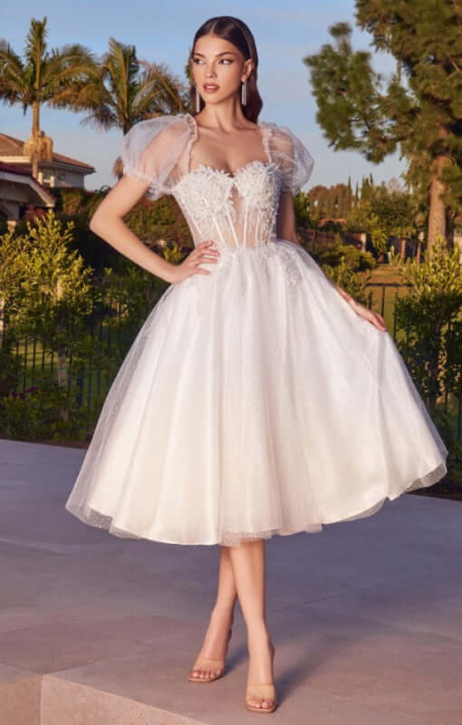 Enchanting Elegance: Tea Length Glitter Tulle Wedding Gown Wedding Dress Luxurious Weddings