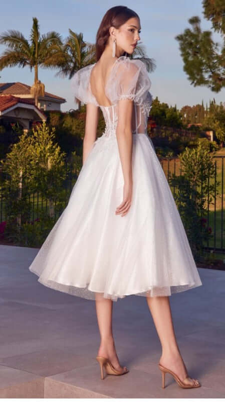 Enchanting Elegance: Tea Length Glitter Tulle Wedding Gown Wedding Dress Luxurious Weddings