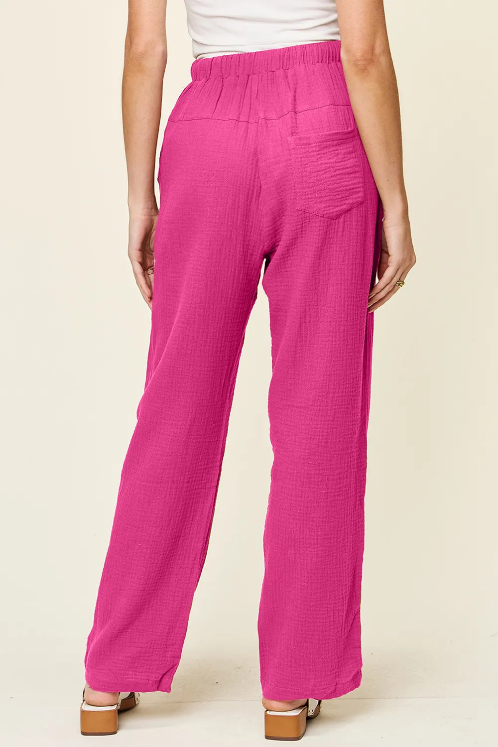 Double Take Full Size Texture Drawstring Straight Pants Pants Luxurious Weddings