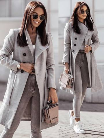 Women's woolen coat with solid color straps, medium length Women's Coat Luxurious Weddings