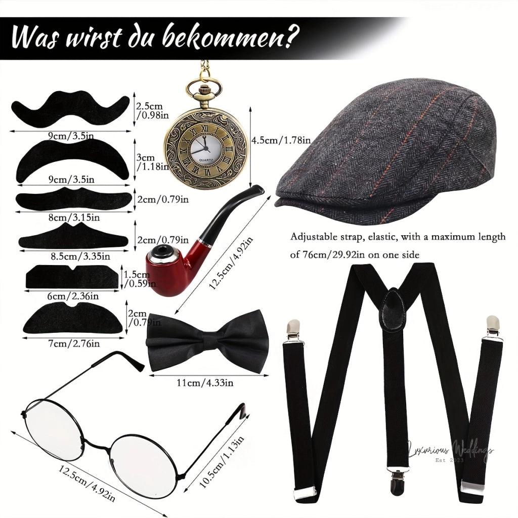 1920s Gangster Costume Accessories - 7pc Set Costume Set Luxurious Weddings
