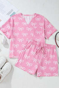Bowknot Printed Notched T-Shirt and Shorts Set sleepwear Luxurious Weddings