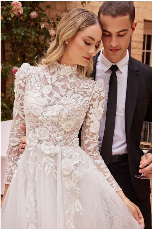 The Enchanting Long Sleeve Lace Wedding Ball Gown Wedding Dress Luxurious Weddings