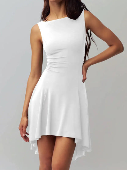 High-Low Round Neck Sleeveless Dress Dresses Luxurious Weddings