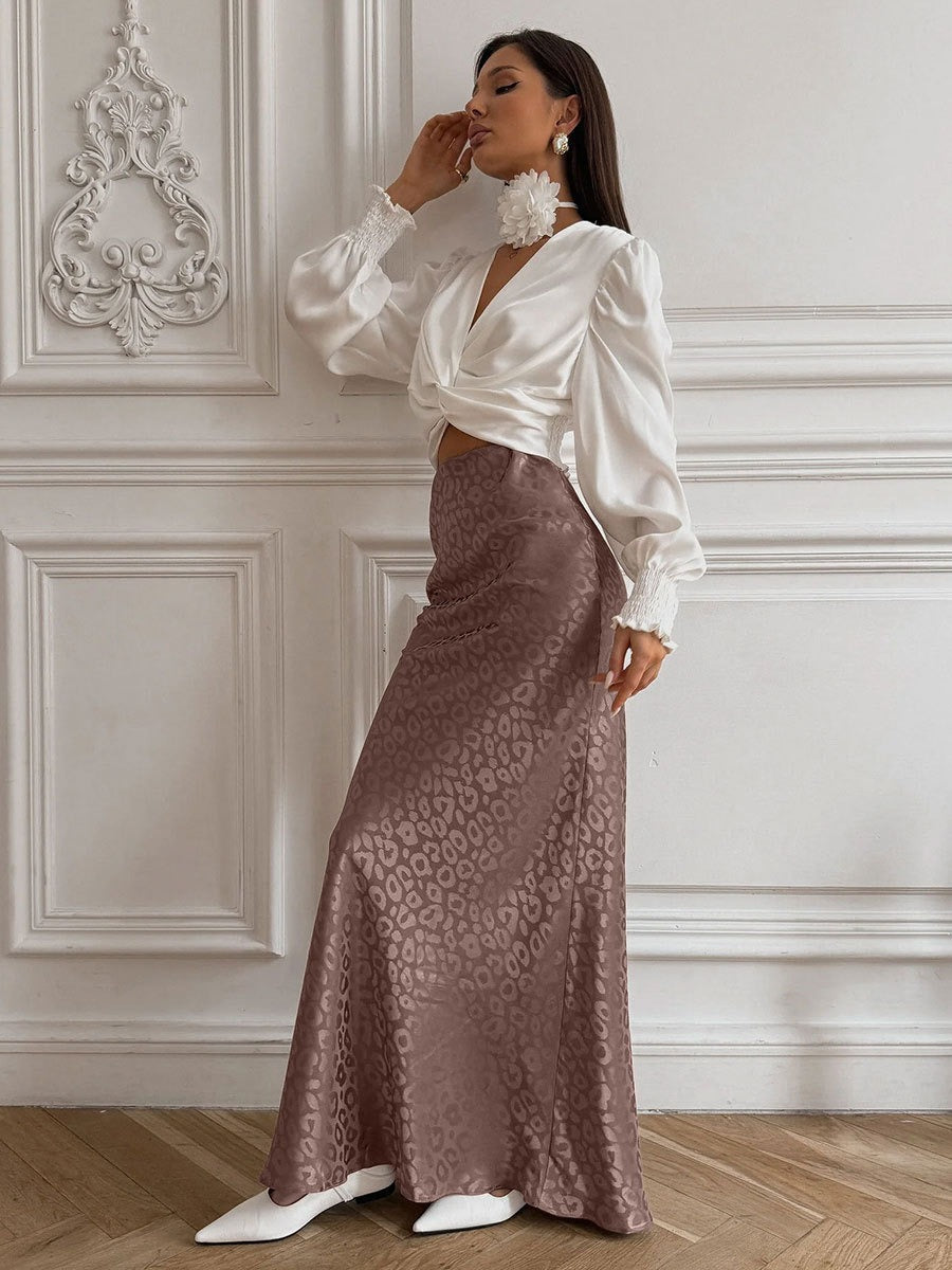 European hip-wrapped jacquard leopard print long skirt Leopard Print Skirt Luxurious Weddings