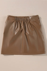 Coffee Bowknot Faux Leather Mini Skirt Bottoms/Skirts & Petticoat Luxurious Weddings